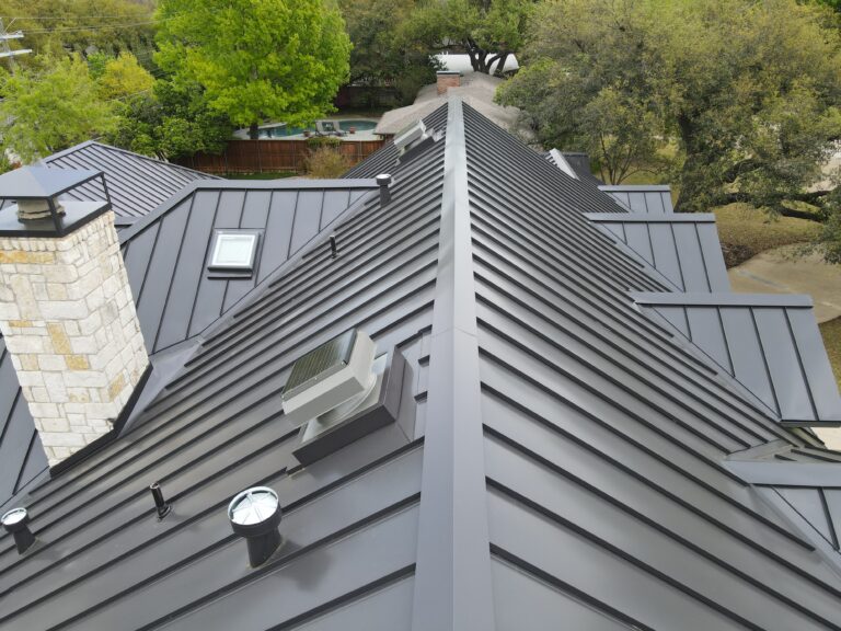 A standing seam metal roof.