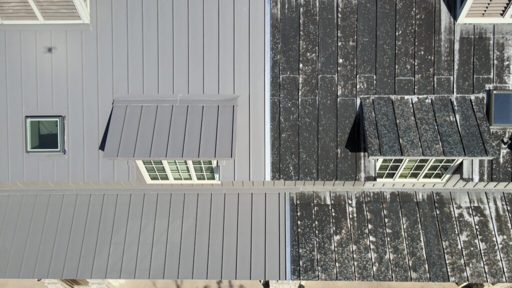 New standing seam panels next to old standing seam panels